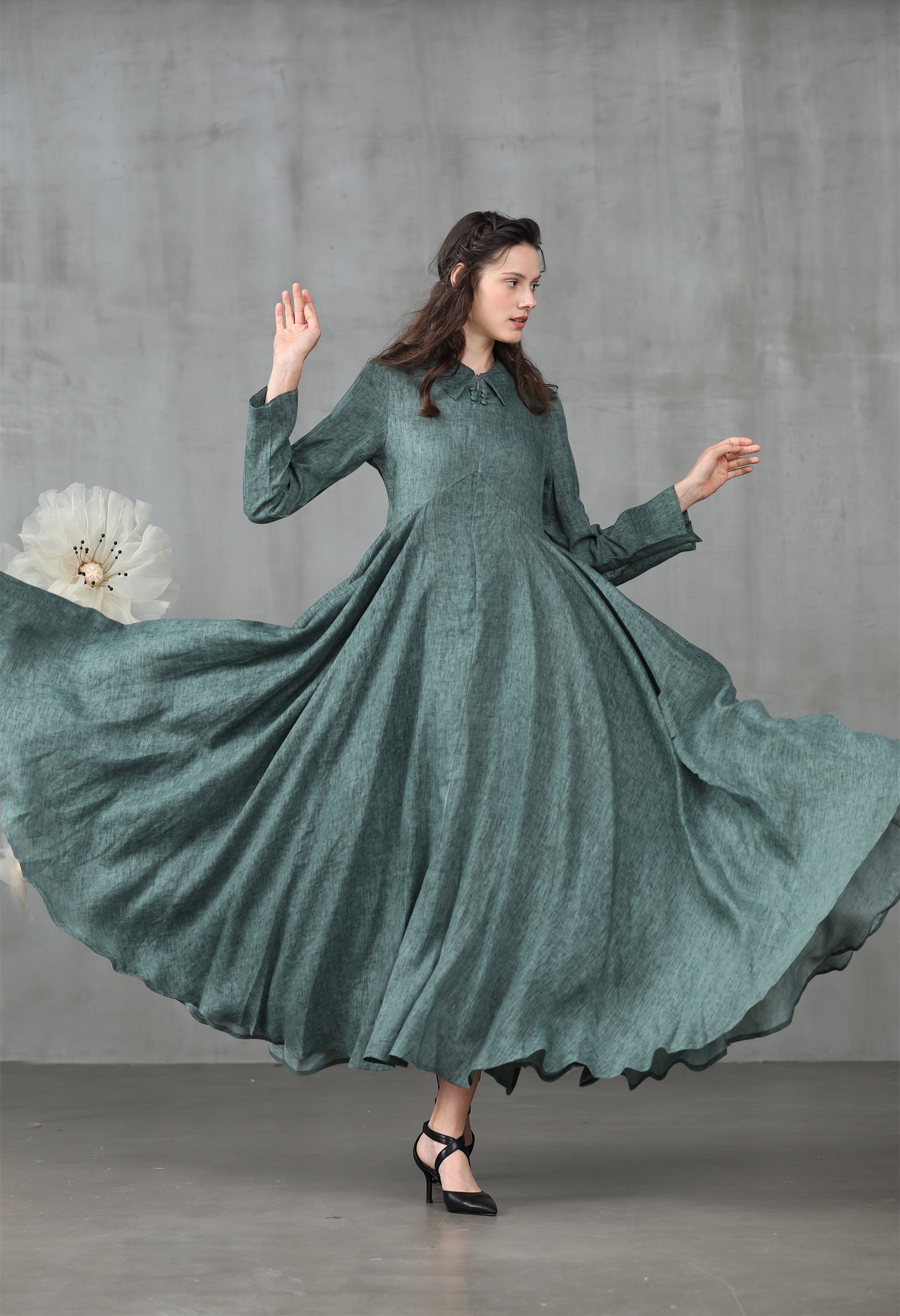 green winter dress long sleeve