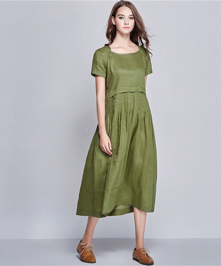 Linen Tunic Dress In Green Maxi dress linen dress woman | Etsy