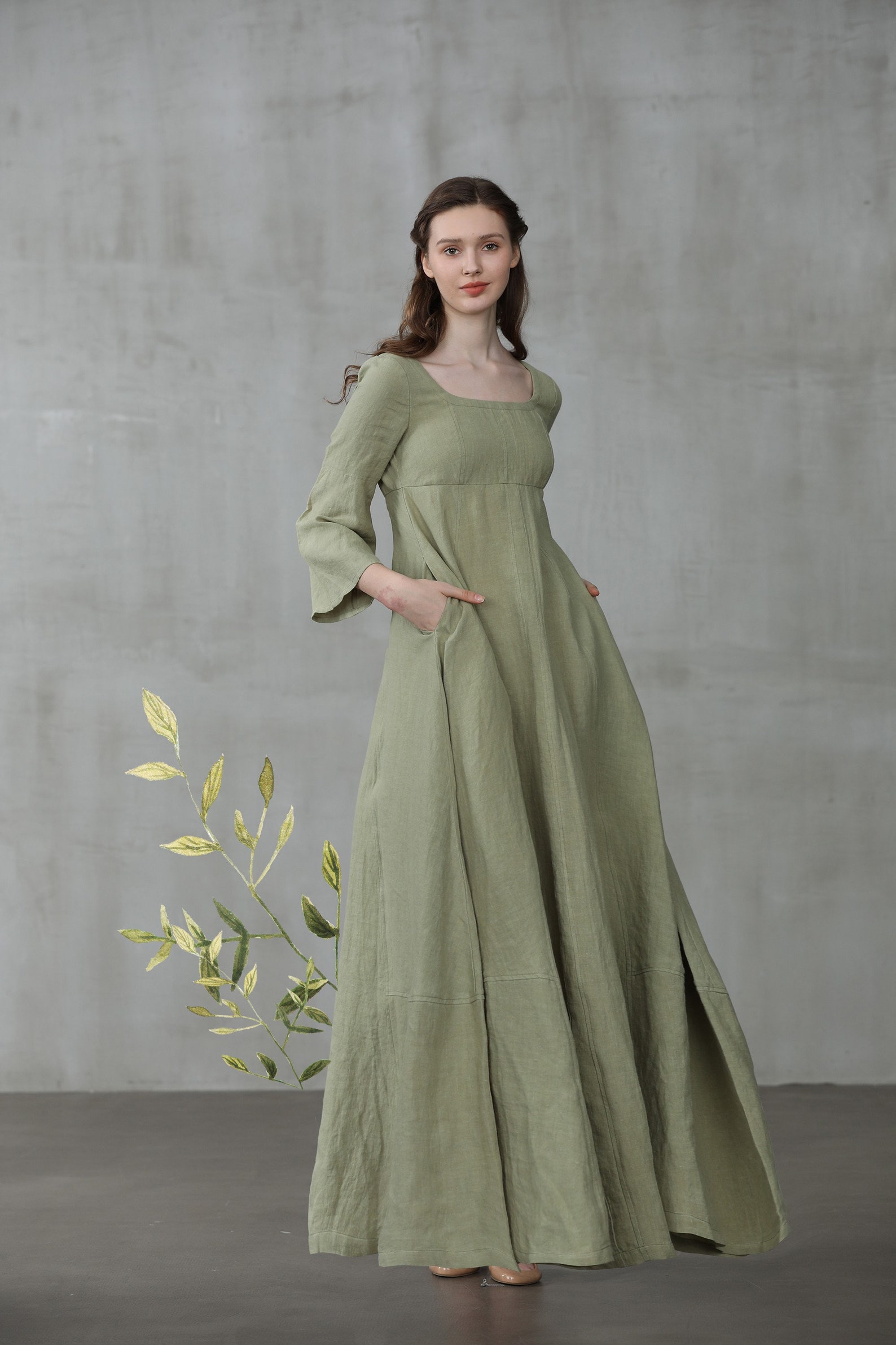 Robe médiévale robe en lin robe maxi lin robe à manches Etsy