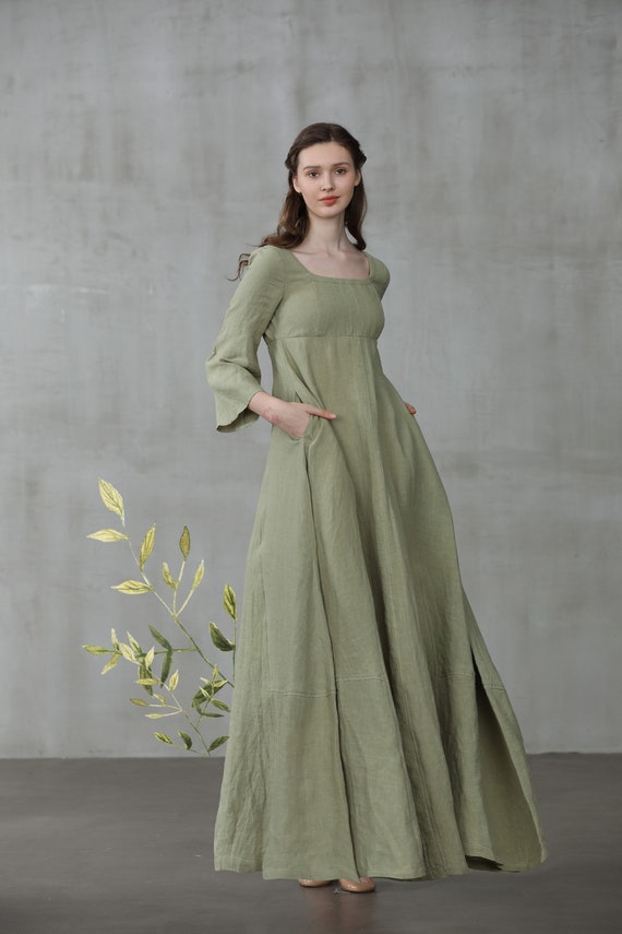 maxi linen dress with sleeves