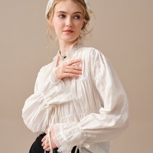Lace up linen blouse, white linen blouse, ruffle blouse, victorian blouse, women blouse, long-sleeved shirt, oversized blouse Linennaive image 9