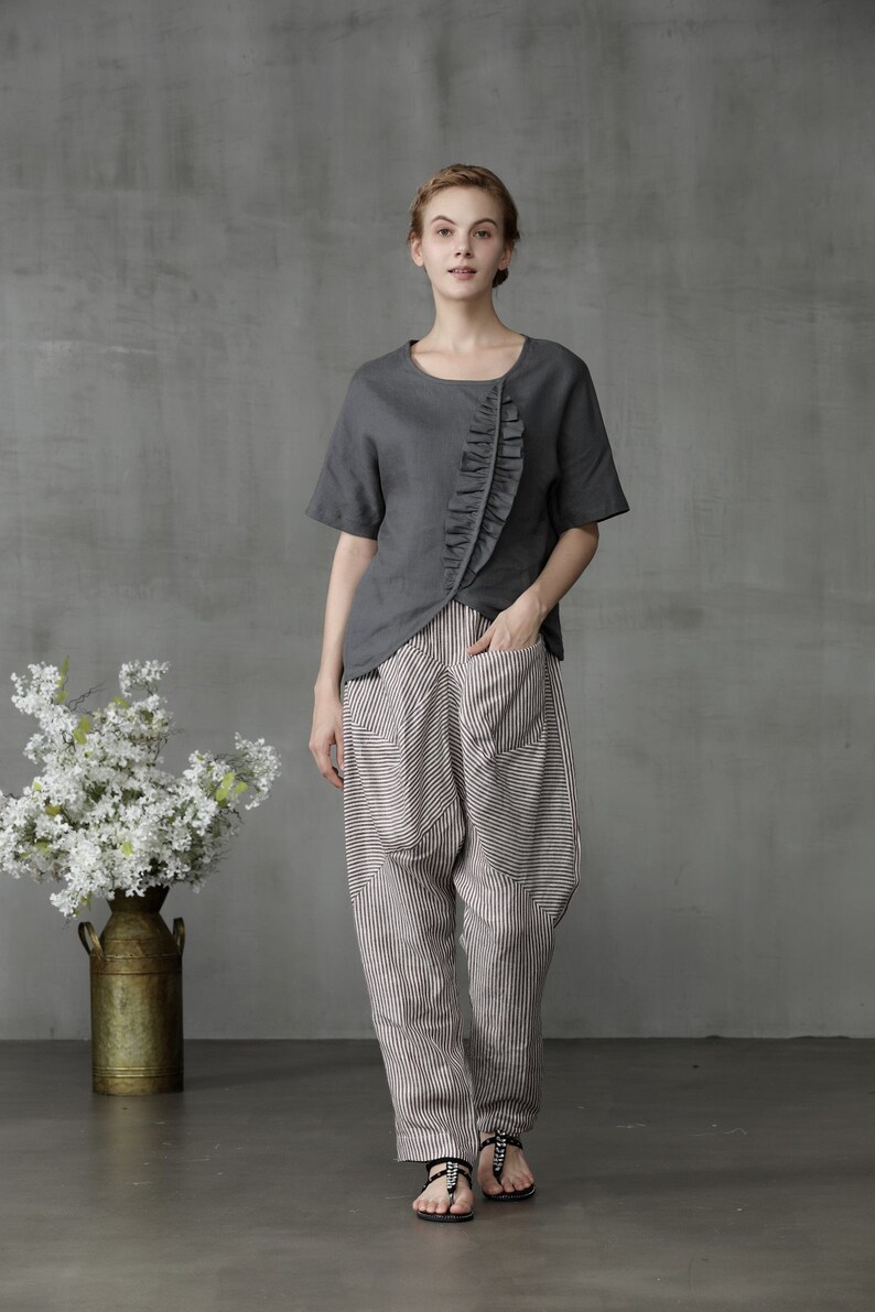 Linen Harem pants with big pockets, Drop Crotch pants, linen pants, Baggy pants, Boho pants, Hippie pants, harem trousers, Linennaive image 4