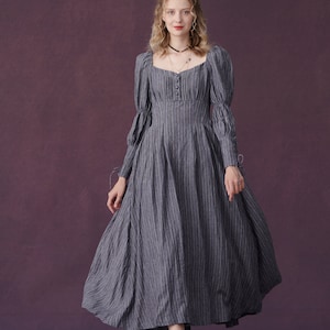 Corset Linen dress in Grey, regency dress, medieval linen dress, maxi linen dress,  fit and flared dress | Linennaive