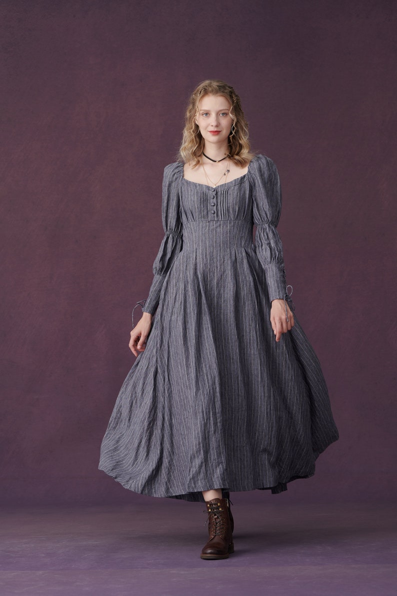 Corset Linen dress in Grey, regency dress, medieval linen dress, maxi linen dress, fit and flared dress Linennaive image 1