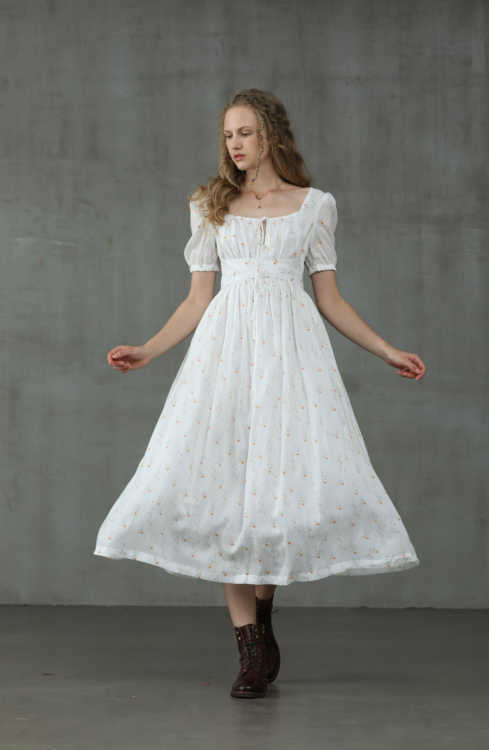 Floral Linen Dress, Daisy Linen Dress, White Linen Dress