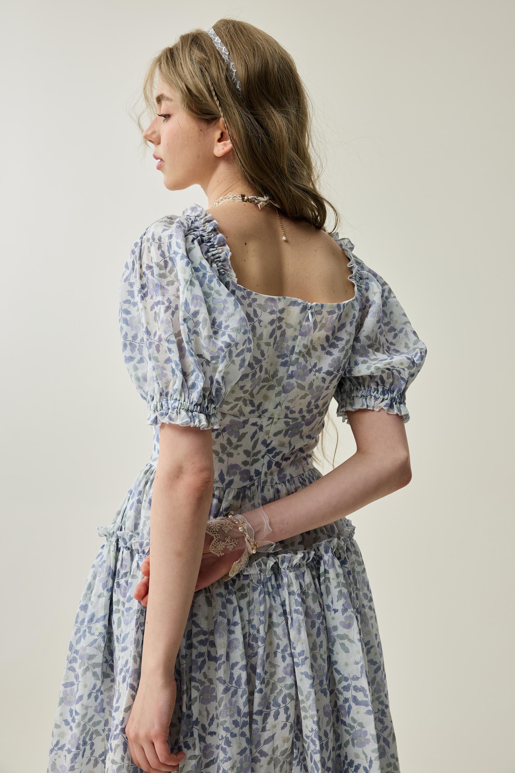 Floral corset linen dress, Midi linen dress, Romantic garden party dress, Bridgerton dress, Cottagecore dress, Summer dress | Linennaive