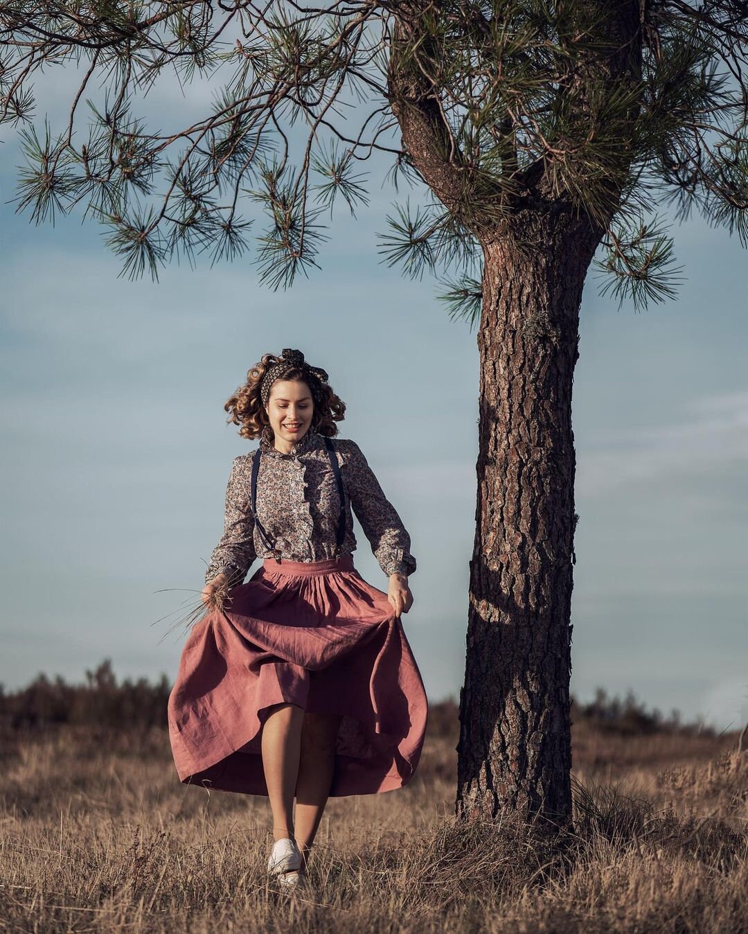 Ashed Lilac Midi Linen Skirt, a Line Skirt, Pleated Flared Ashed Lilac Midi Linen Skirt, a Line Skirt, Pleated Flared