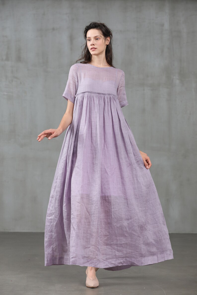 Empired linen dress soft lilac dress maxi dress linen maxi Etsy