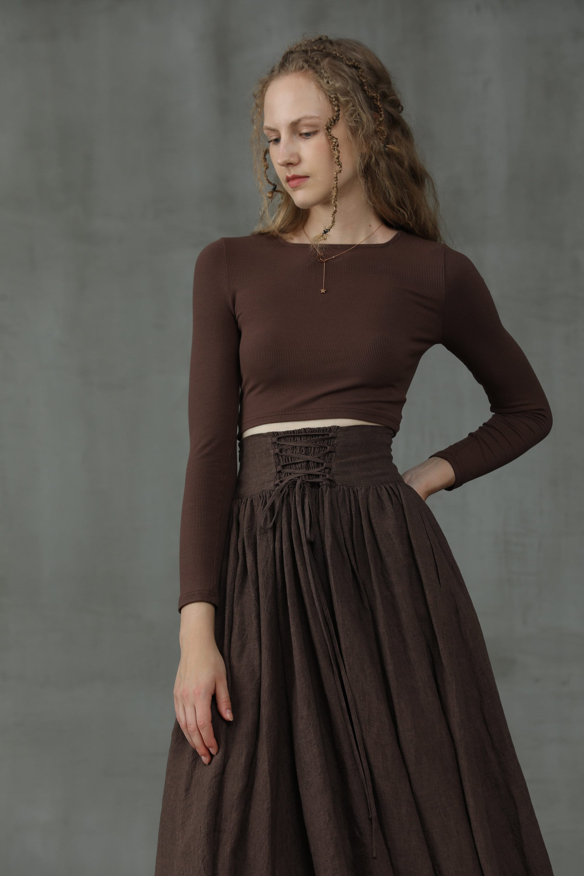 MISCI Fusca panelled A-line skirt - Brown