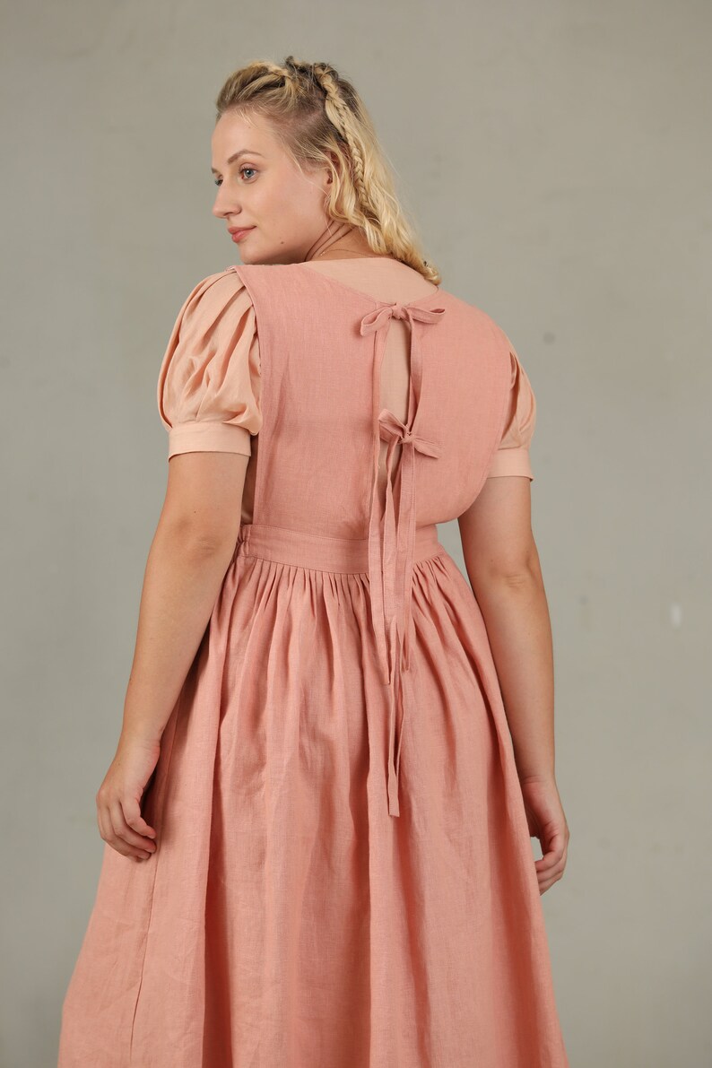 PLUS SIZE Linen Dress Apron Linen Dress in Pink Pleated Etsy