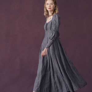 Corset Linen dress in Grey, regency dress, medieval linen dress, maxi linen dress, fit and flared dress Linennaive image 5
