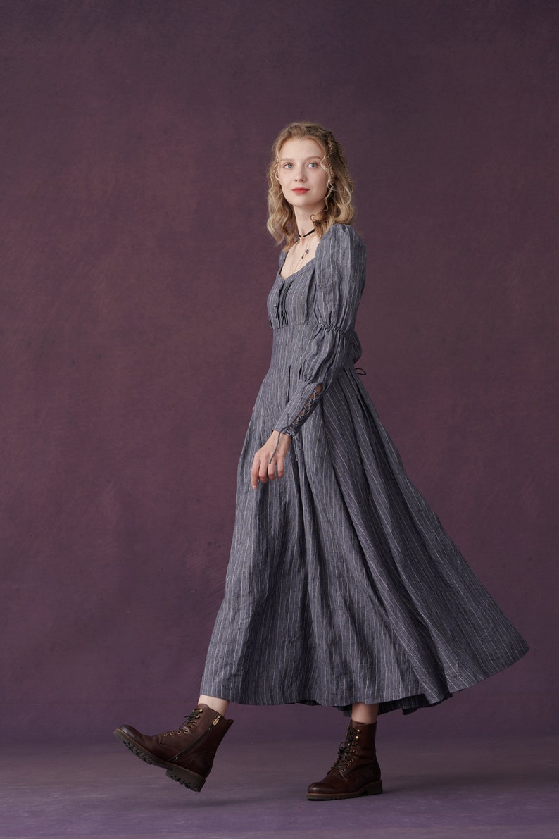 Corset Linen dress in Grey, regency dress, medieval linen dress, maxi linen dress, fit and flared dress Linennaive image 5