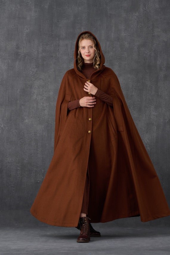 Maxi Hooded Wool Coat Cloak 100% Wool Maxi Wool Cape Hooded -  UK