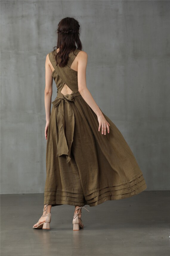 Cross Back Linen Dress Maxi Linen Dress 