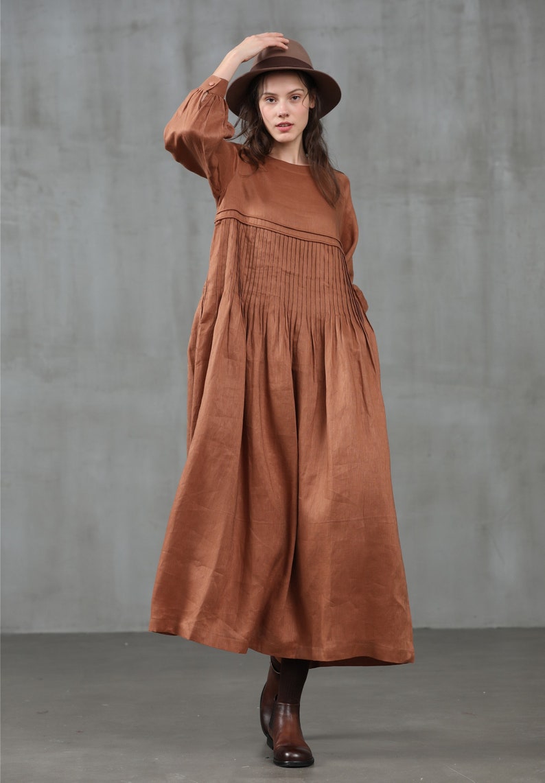 Cowboy linen dress winter dress brown dress maxi dress Etsy