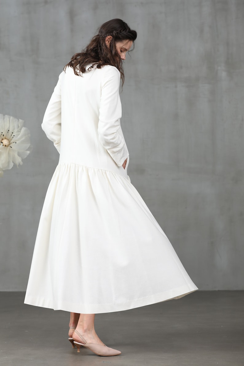 White wool dress maxi wool dress winter dress ruffle wool Etsy