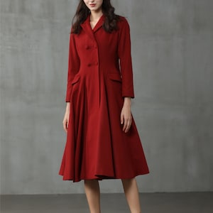 Double Breasted Wool Coat, Midi Wool Coat, Fit and Flared Coat, Wool ...