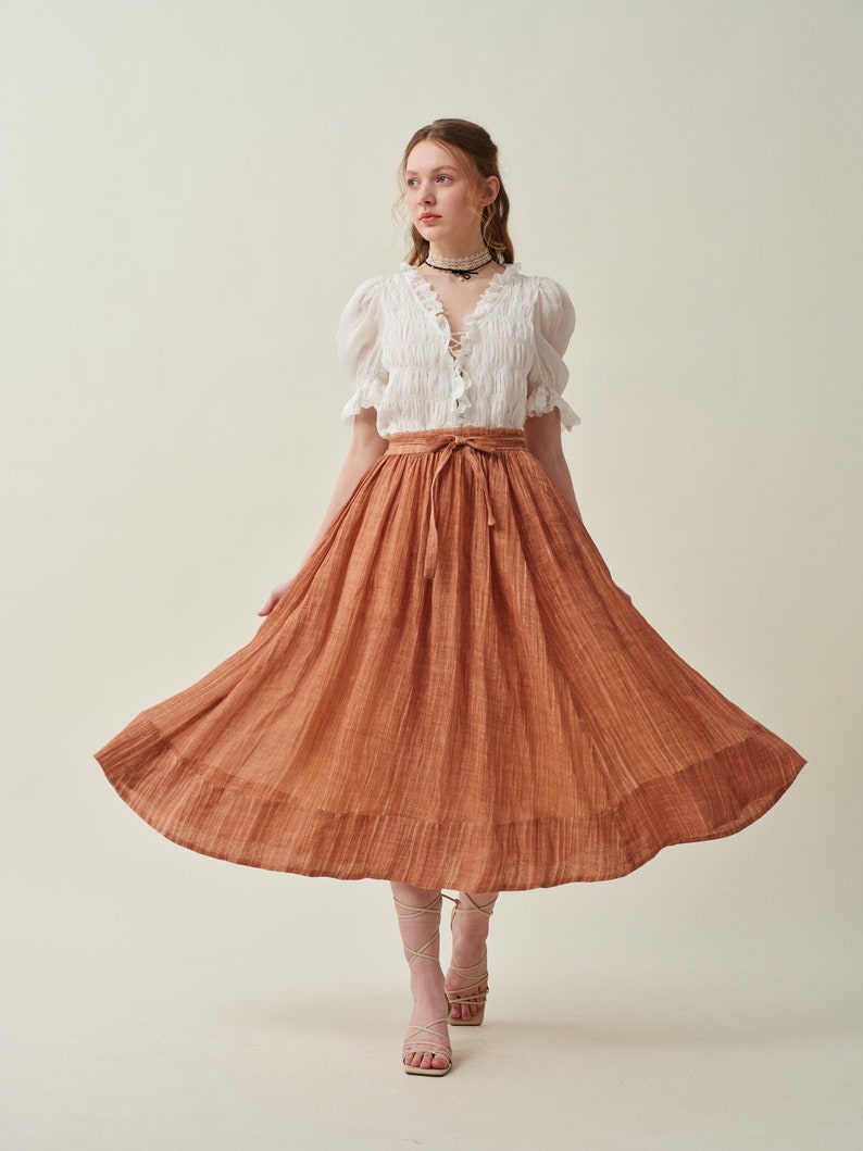 Maxi linen skirt in Cinnamon, girdle linen skirt, summer skirt, flared skirt, A line skirt, pockets skirt Linennaive image 9