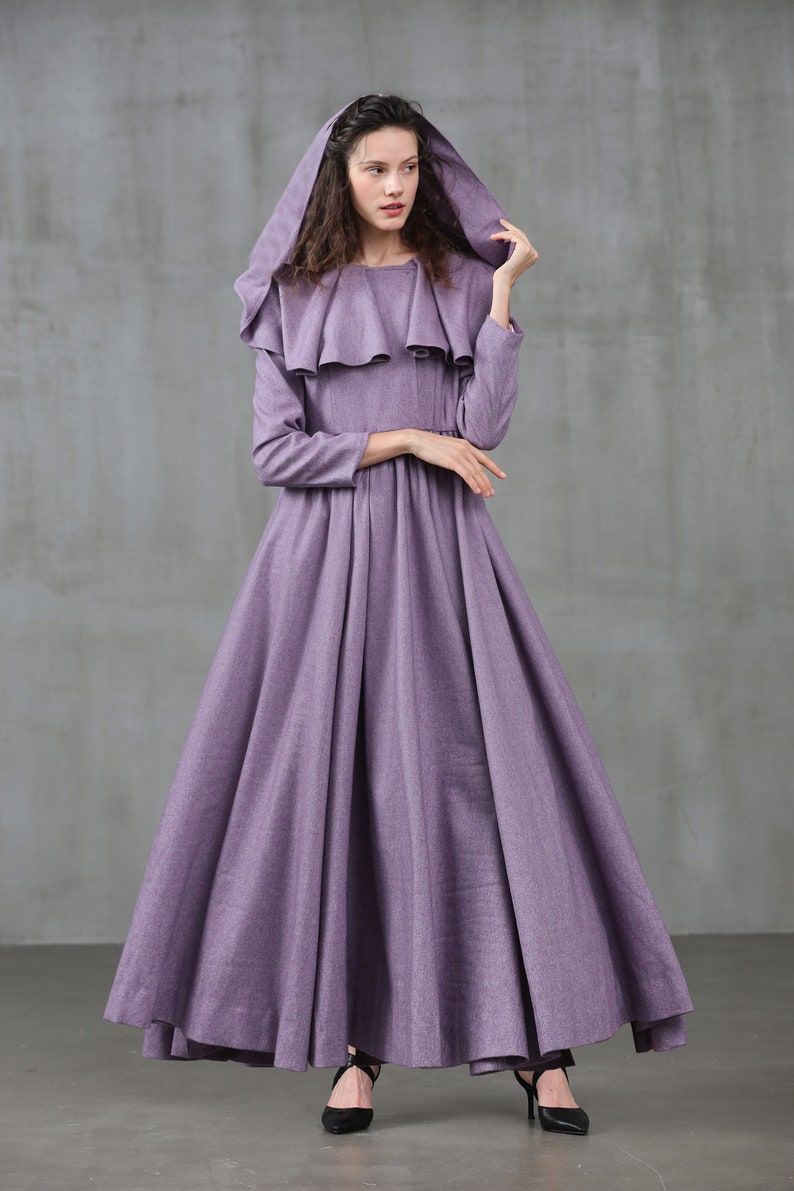 wool dress coat hooded coat ruffle coat wool coat violet image 1
