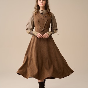 Vintage wool dress, midi wool dress, women&#39;s wool dress, Autumn winter warm dress, Button front wool dress, fit and flare dress | Linennaive