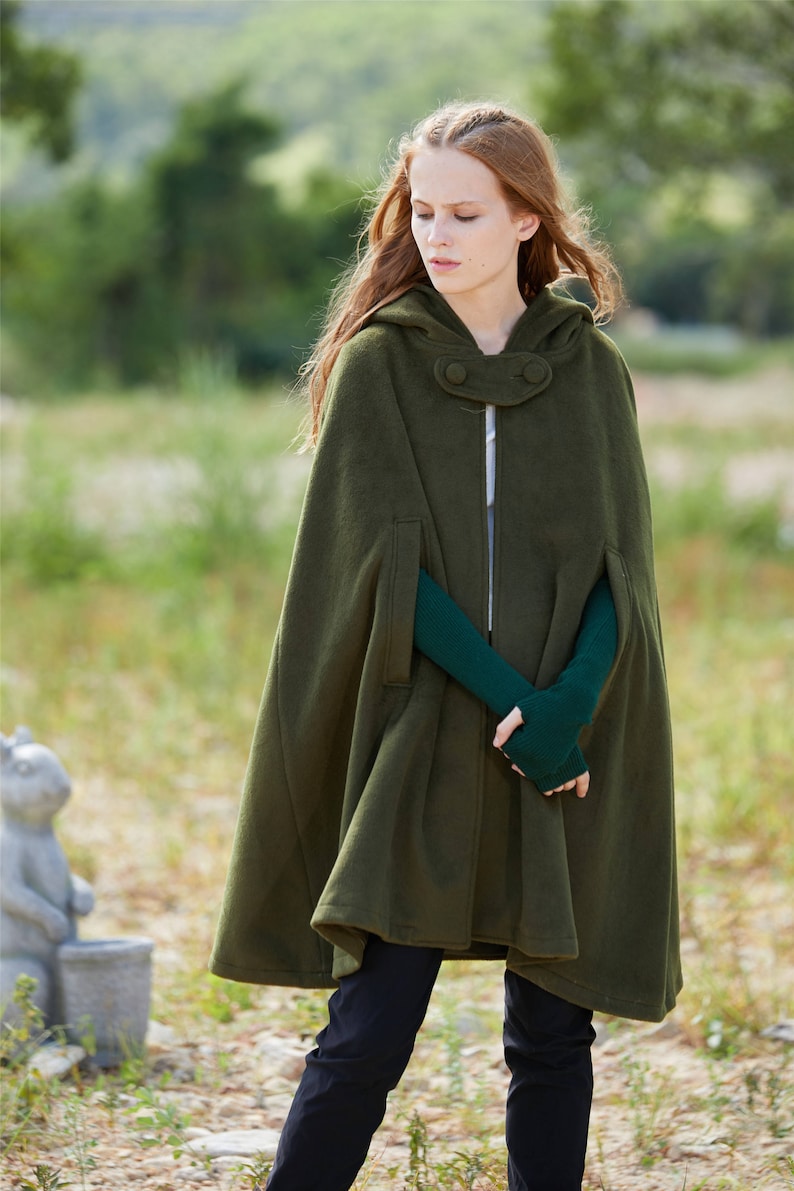 Green Hooded Wool Coat wool Cloak Cape Cashmere Women Wool Etsy