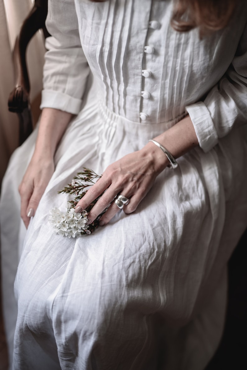 white dress, linen dress, maxi dress, longsleeve dress, wedding dress, white linen dress, cocktail dress, bridal Linennaive image 2