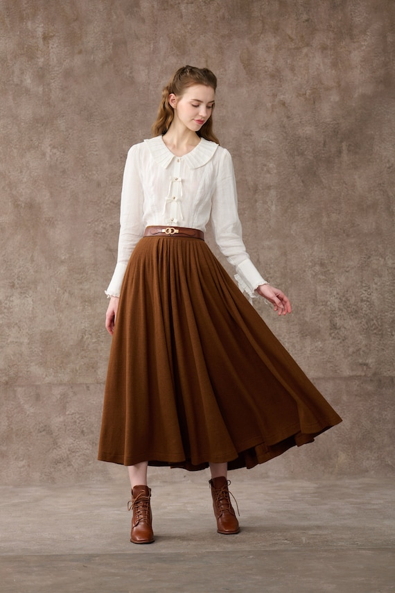 Brown Wool Skirt, Pleated Wool Skirt, Winter Skirt, Wool Circle