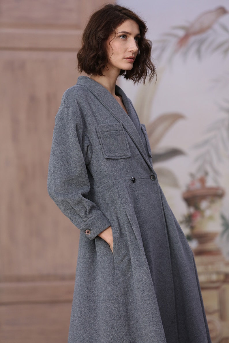 Gray wool coat 100% cashmere coat maxi coat in gray black | Etsy