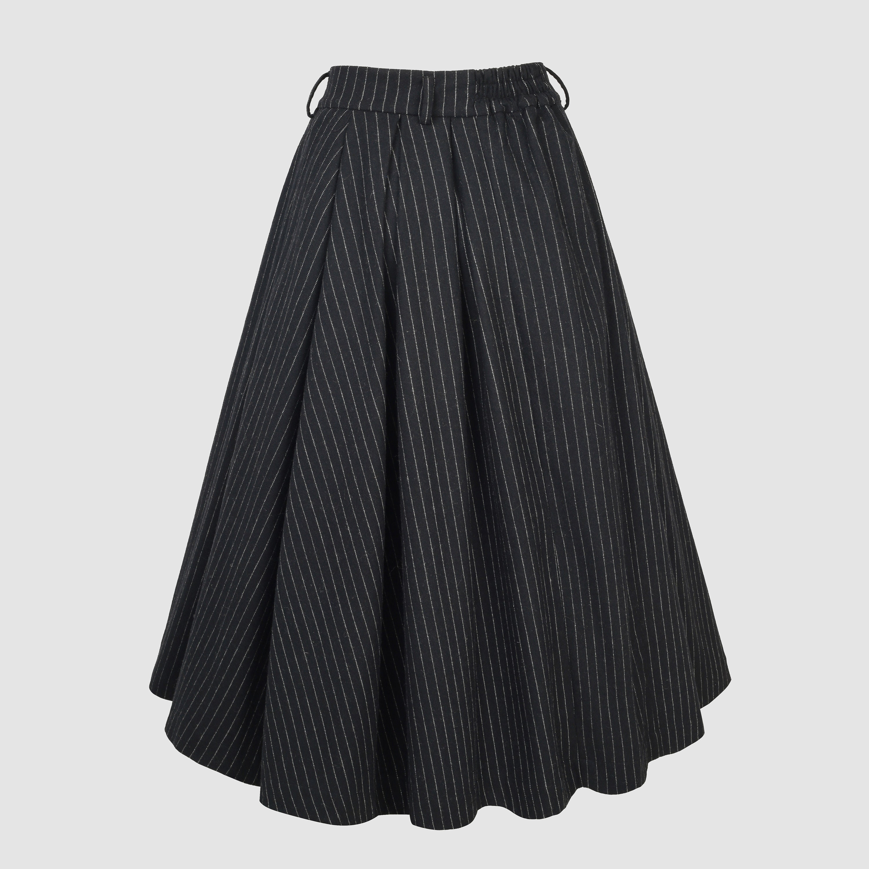 Plaid Wool Skirt in Black, Button Front Midi Skirt, Vintage