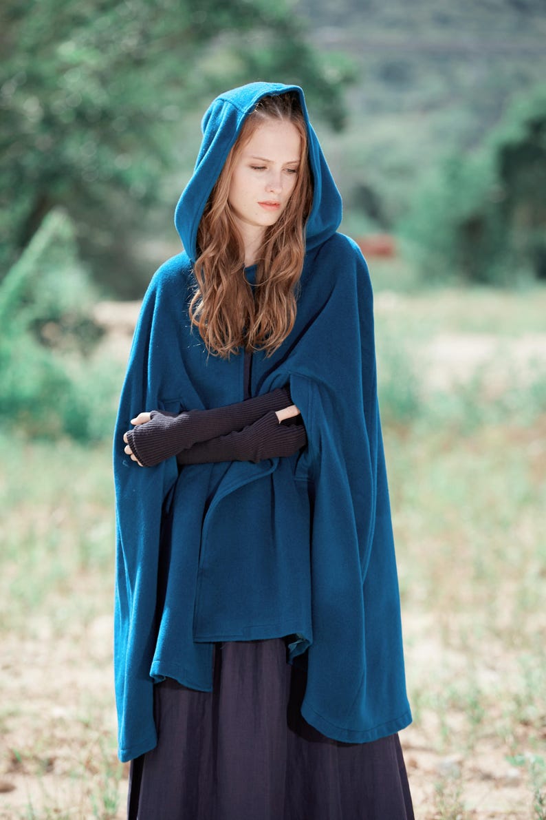 Blue wool cape oversized hooded cape hooded wool cape Etsy