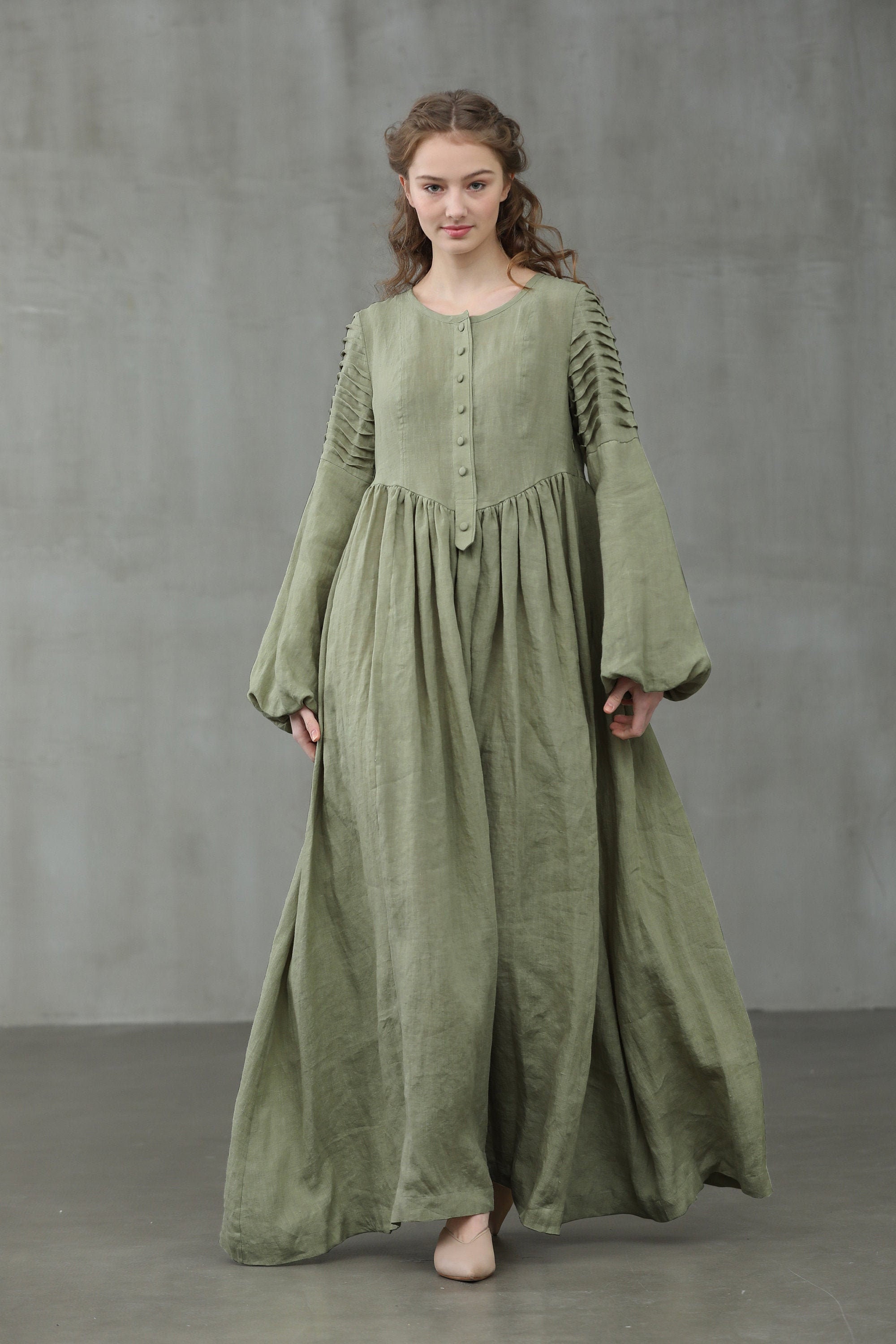 Maxi linen dress in pastel green puff sleeve dress wedding | Etsy