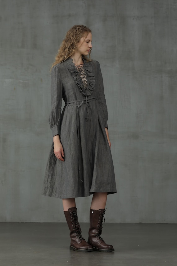 Graues Spitzenkleid Leinen LeinenKleid Leinen Tunika Kleid - Etsy Österreich