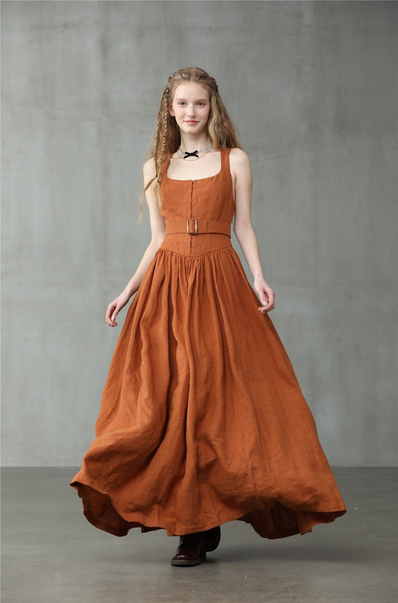 corset style linen dress, cross back linen dress, maxi linen dress, cocktail dress, sleeveless dress, suspender dress | Linennaive 
