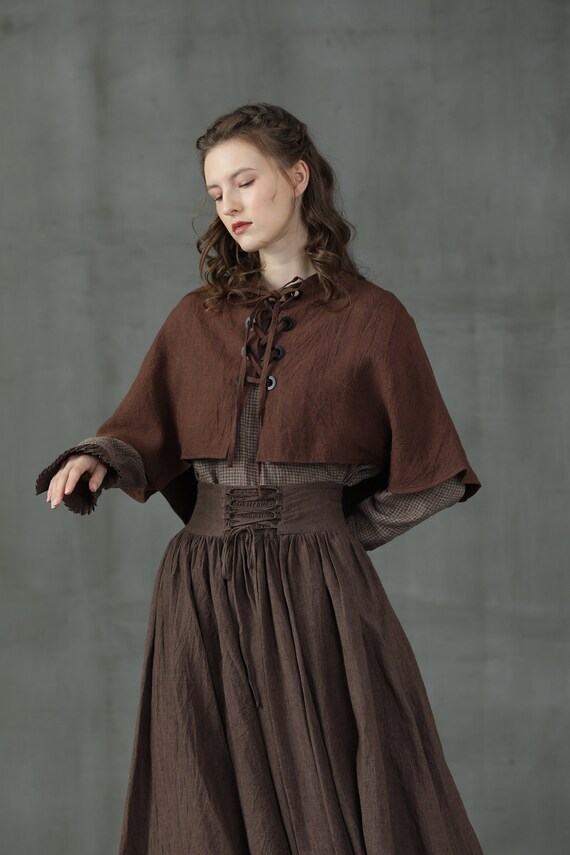 Lace up Cape Cloak Tartan Cape Coat Linen Cape Little Women