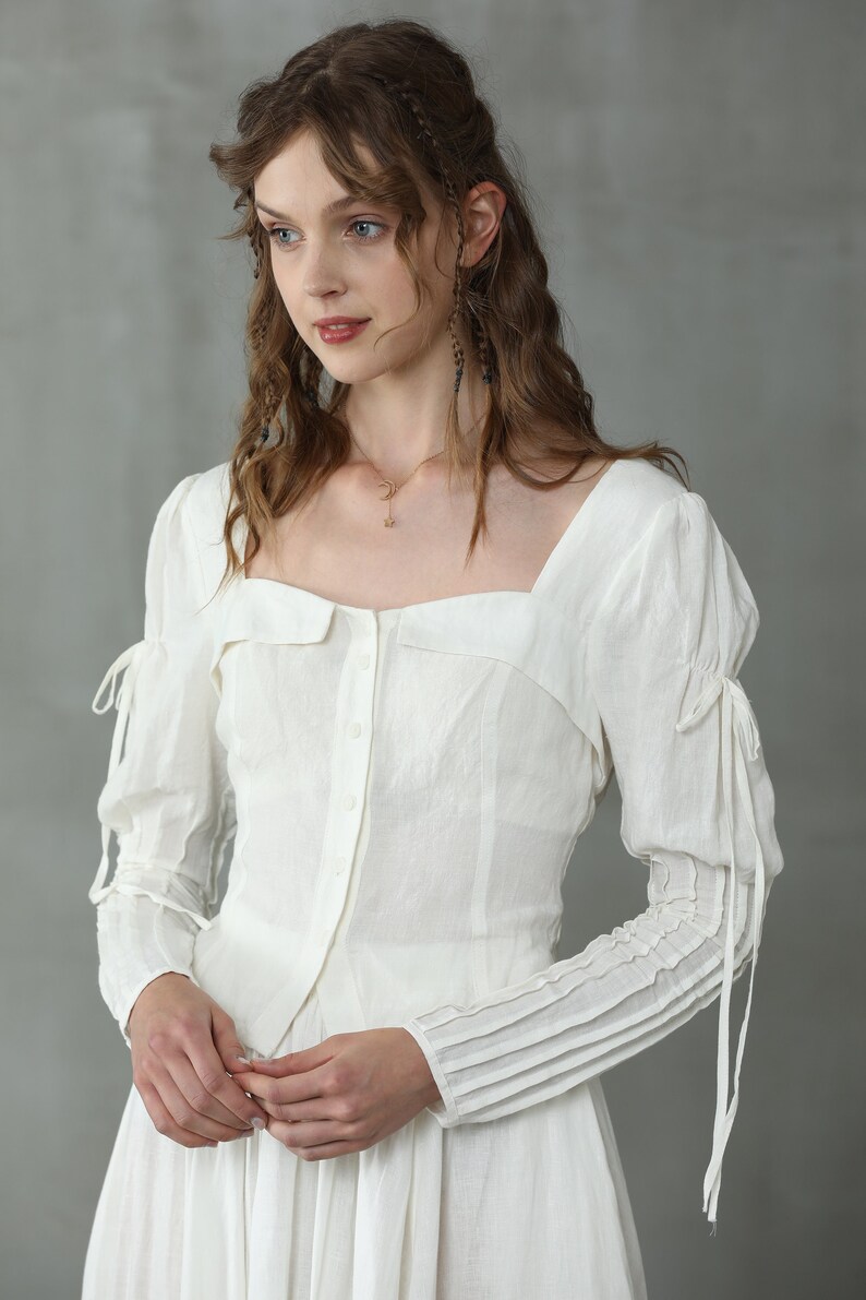 Puff-sleeve Linen Blouse in White Corset Linen Shirt - Etsy