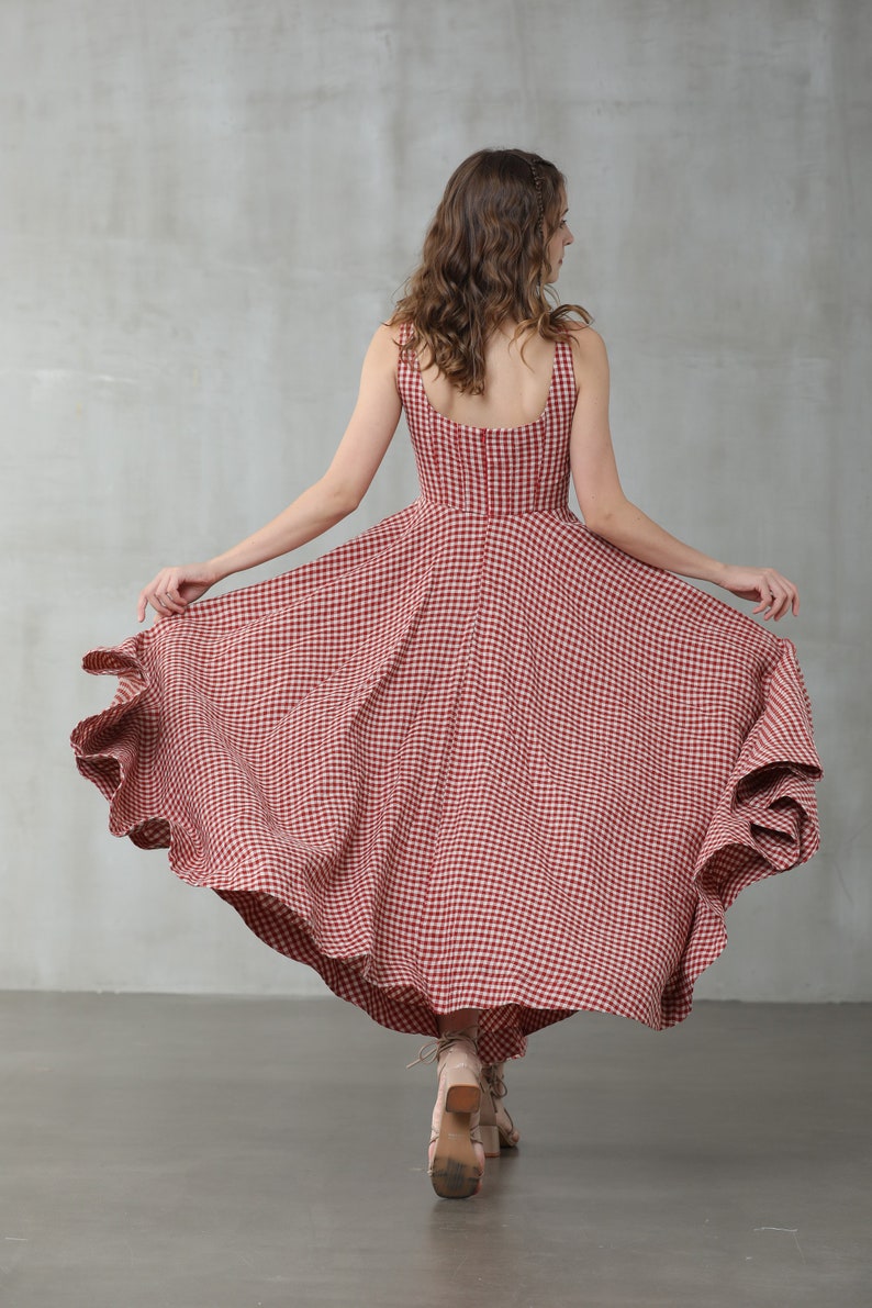 Strappy Maxi Linen Dress Red Check Linen Dress Slip Dress Etsy