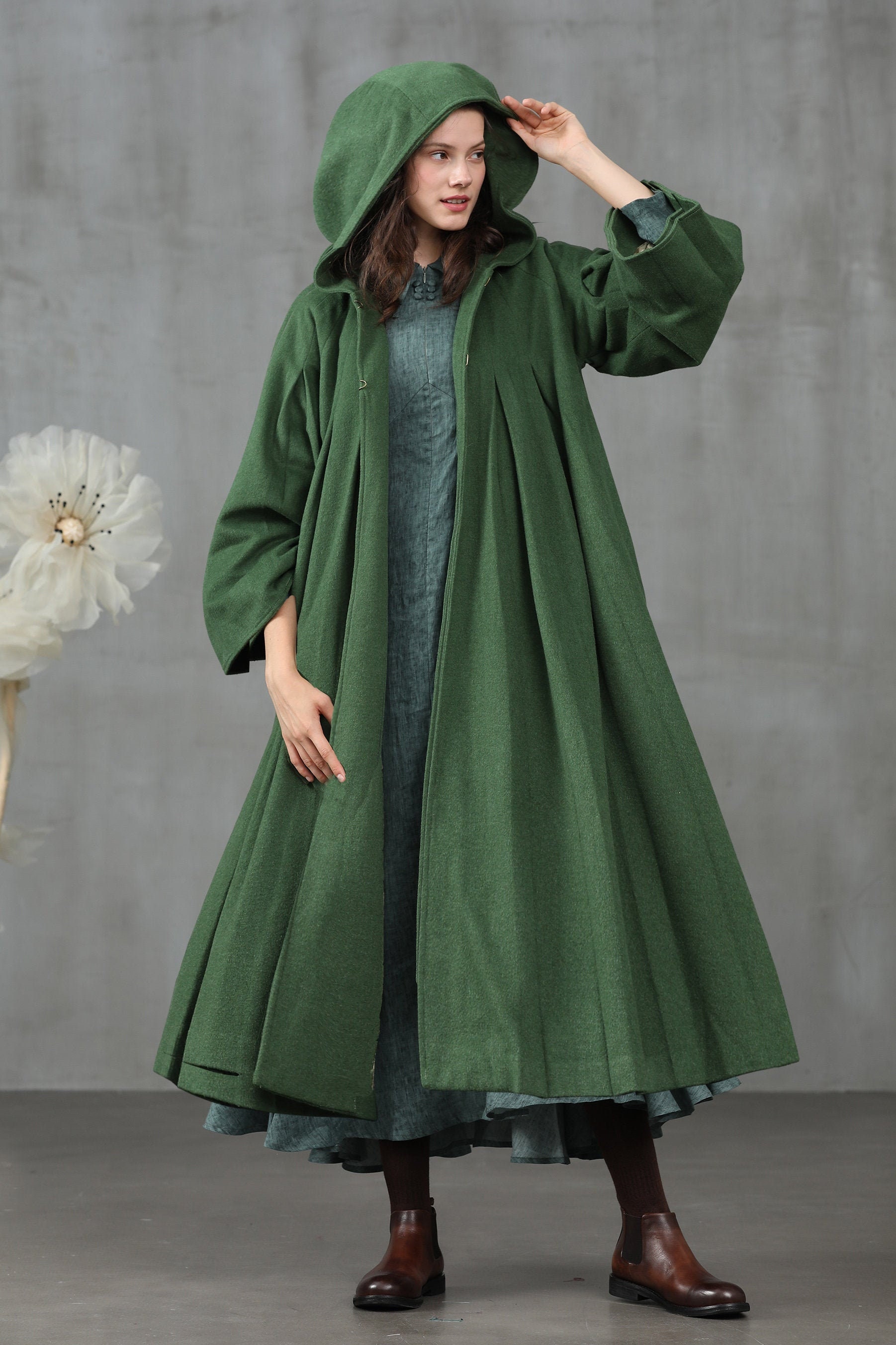 Green wool coat cashmere coat hooded coat winter coat Etsy