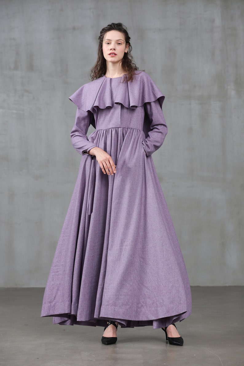 wool dress coat hooded coat ruffle coat wool coat violet image 8