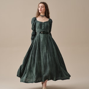 Corset Linen dress in Teal, regency dress, medieval linen dress, maxi linen dress, fit and flared dress Linennaive image 3