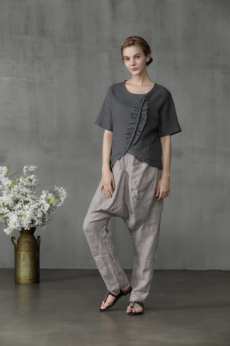 Linen Harem pants with big pockets, Drop Crotch pants, linen pants, Baggy pants, Boho pants, Hippie pants, harem trousers, Linennaive image 7