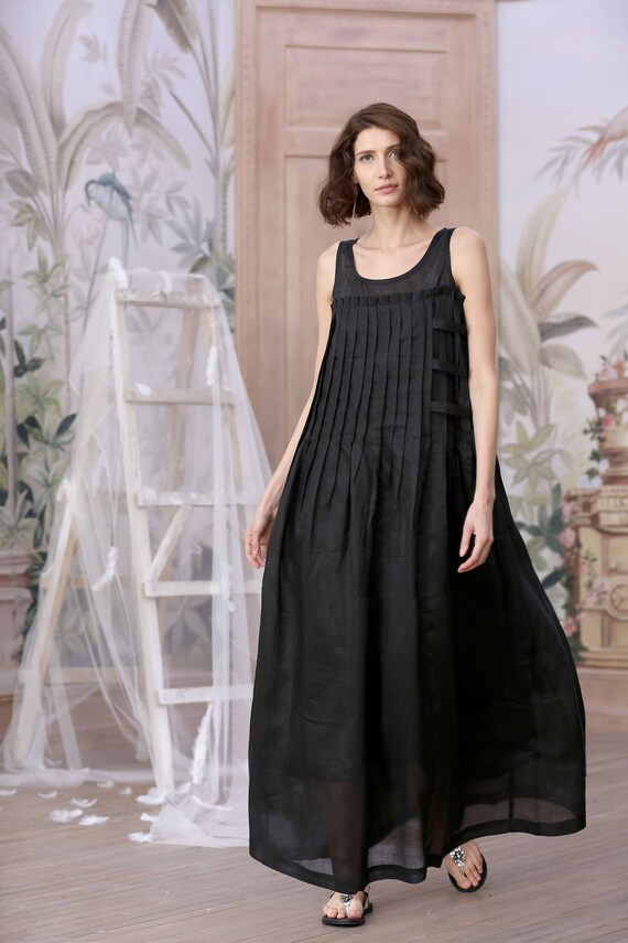 black linen summer dress