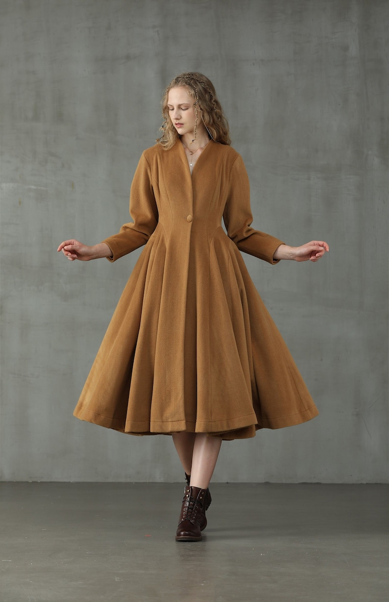 1950s Coats and Jackets History     Flared Wool Midi Coat 100% wool coat beige end brown coat winter coat cashmere coat 1950 coat $259.00 AT vintagedancer.com