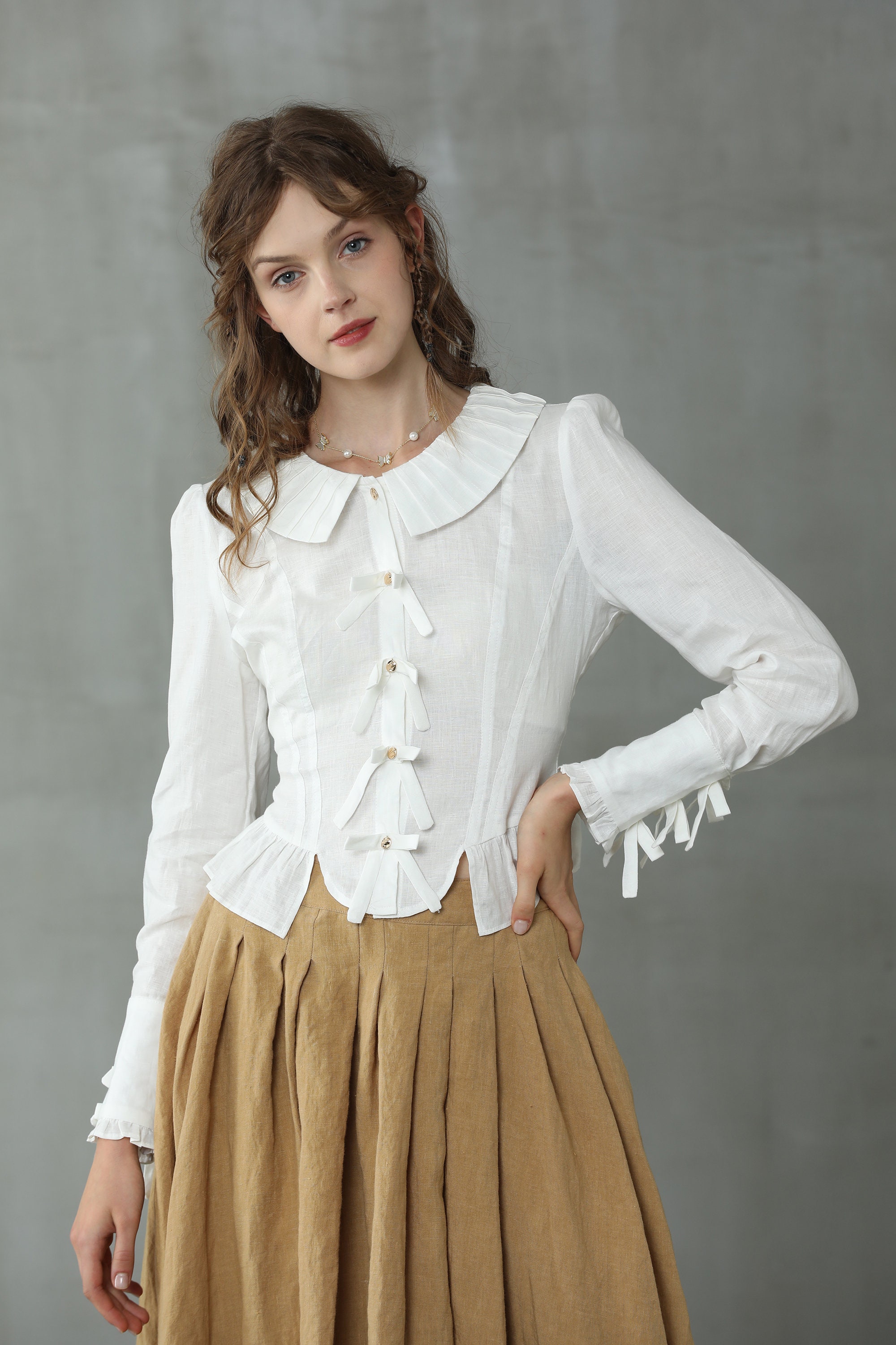 Victorian Linen Shirt in White Peter Pan Collar Linen Blouse - Etsy Canada