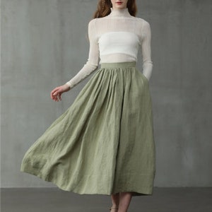 ashed lilac midi linen skirt, a line skirt, pleated flared skirt, 1950 skirt Linennaive image 9