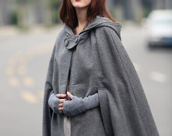 COGTHEBIGSMOKE GITTY HOODED CAPE グレー 1 COGTHEBIGSMOKE コグザビッグスモーク ウール ミックス シャギー