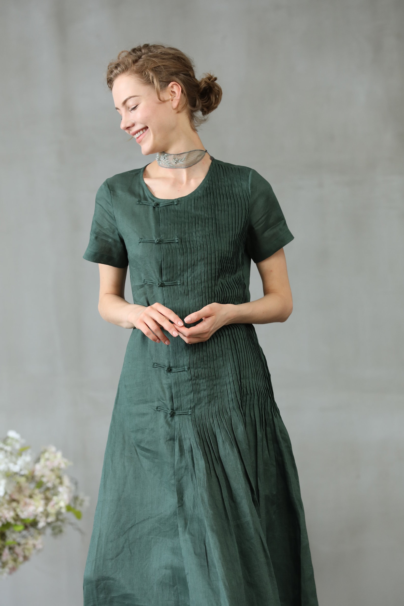 Linen dress maxi pleated French linen dress cheongsam dress | Etsy
