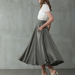 maxi linen skirt in SlateGray, wedding skirt, bridal skirt, full skirt, long skirt, flared skirt, skater skirt Linennaive image 7