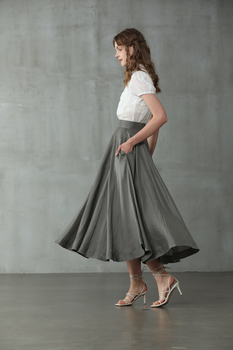 maxi linen skirt in SlateGray, wedding skirt, bridal skirt, full skirt, long skirt, flared skirt, skater skirt Linennaive image 7