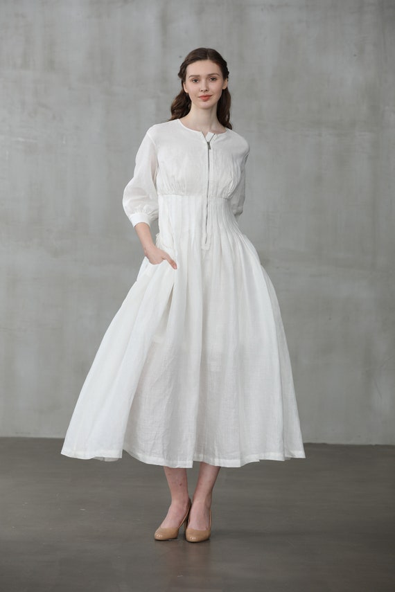 ladies white linen dresses