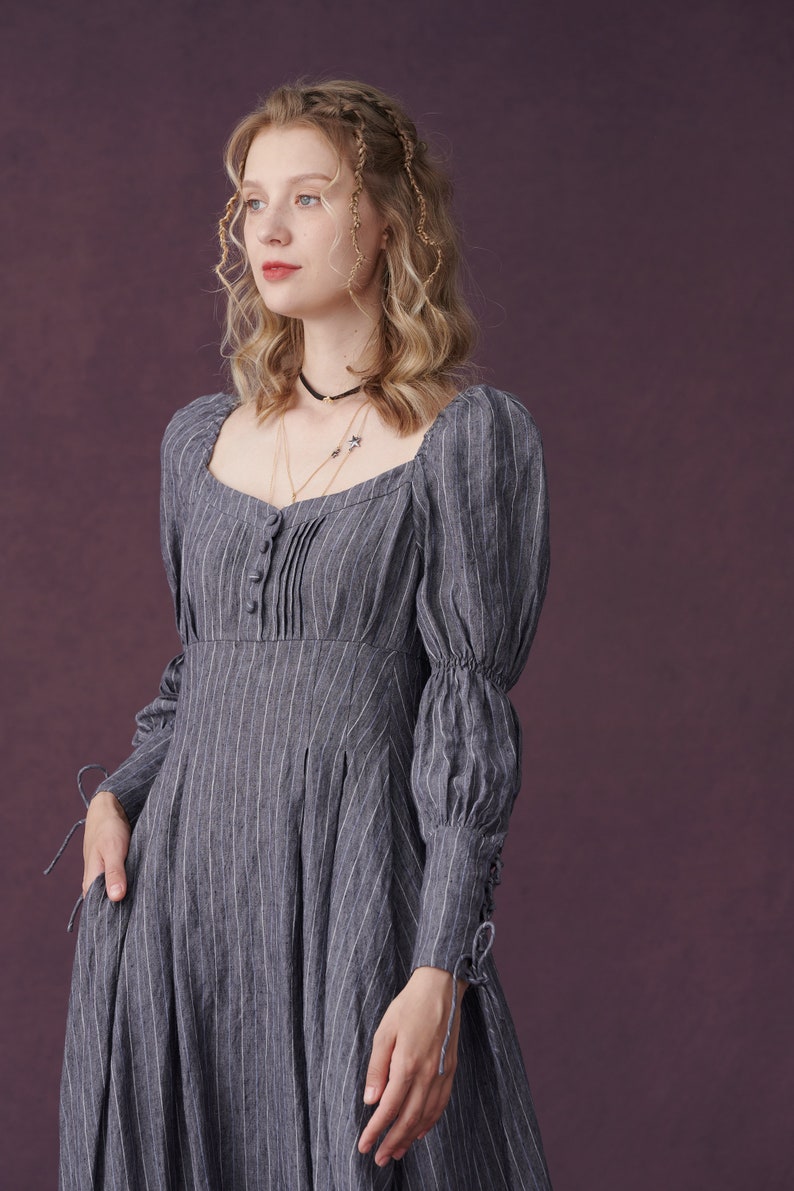 Corset Linen dress in Grey, regency dress, medieval linen dress, maxi linen dress, fit and flared dress Linennaive image 3